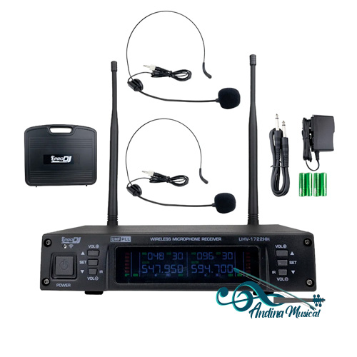 KIT DE MICROFONOS INALAMBRICOS PRODJ UHV-1722HH DE 2 DIADEMAS
