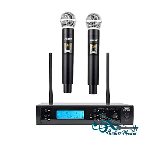 KIT MICROFONOS FUGUE INALAMBRICOS FUP-202HH DIGITAL UHF, DOBLE DE MANO, RECARGABLE