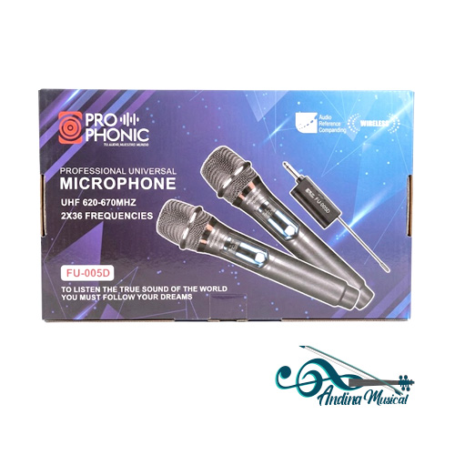 MICROFONO INALAMBRICO PROPHONIC FU-005D DOBLE DE MANO PILA LITIUM 3.7 V 2.96WH