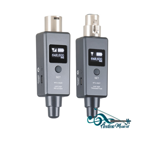 TRANSMISOR RECEPTOR MTU-002 XLR - XLR DIGITAL, UHF, MULTIFRECUENCIA RECARGABLE